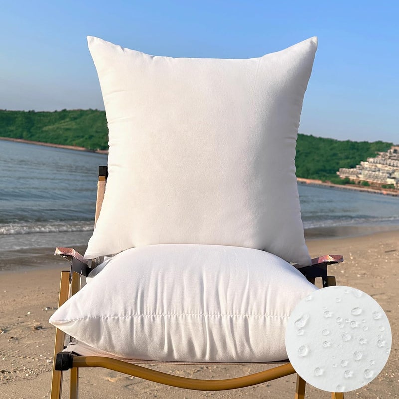 QSWRD 20 x 20 Outdoor Pillow Inserts Large Throw Pillow Inserts Pack of 2 Water Resistant Patio Furniture Pillows Decorative Porch Couch Pillows Premium Square Sofa Pillow, White - Image 1